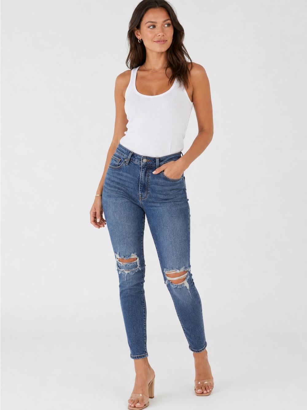 Good American Distressed Skinny Jeans Women's Blue‎ Denim Size 10/30